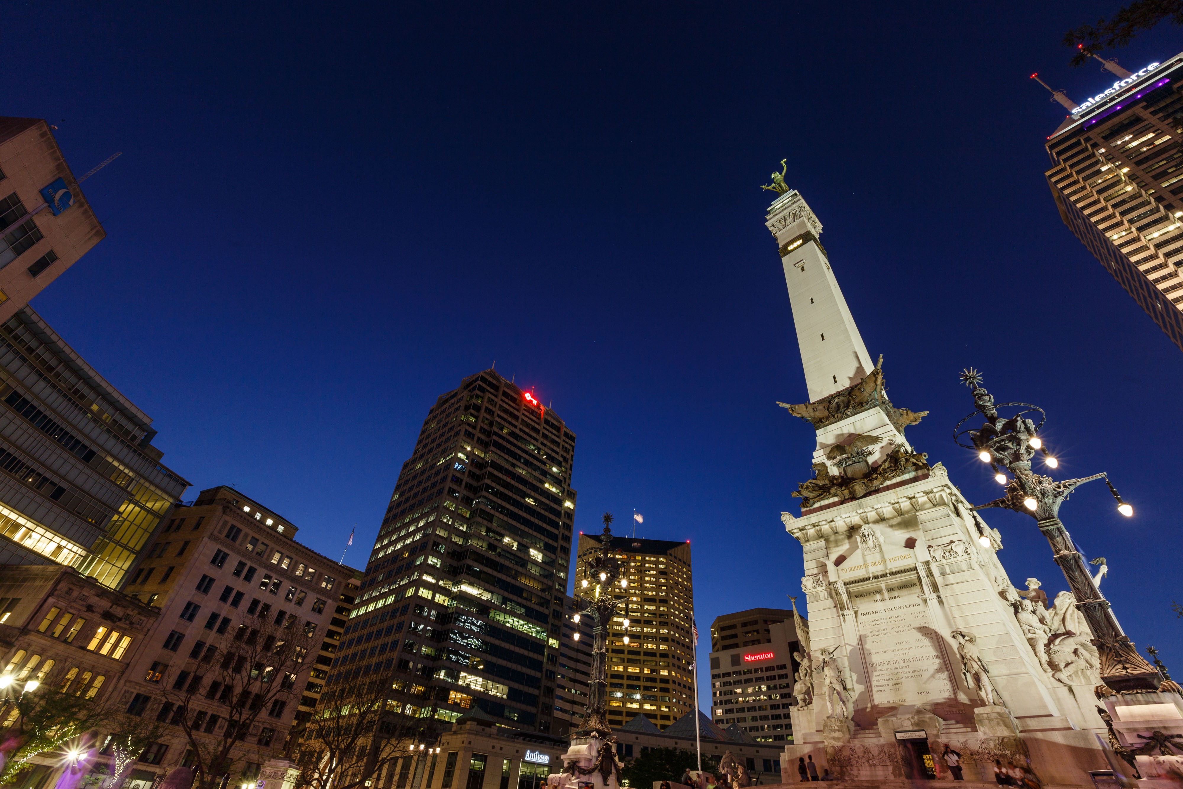 IU Indianapolis campus with Indianapolis city skyline in the background