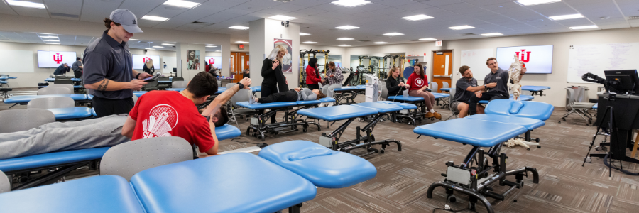 School of Health and Human Sciences students practicing physical therapy during a class