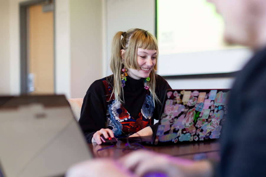 Student painting digitally