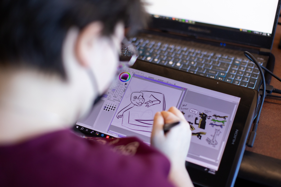 Student building 3D world in Unreal Engine