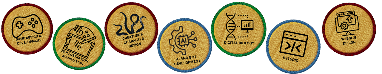 Luddy Summer Camps small patches with camp topic icons