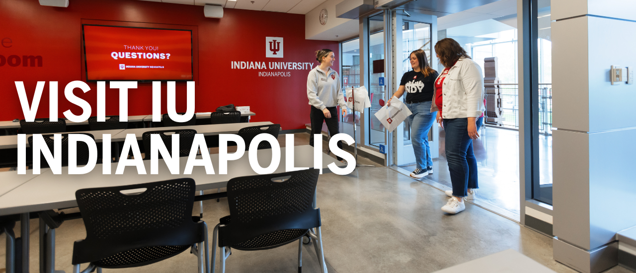 Student welcoming guests at an IU Indianapolis admissions presentation
